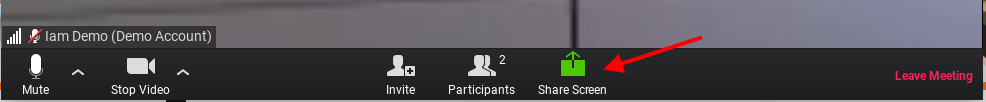 Share Screen button in the bottom-middle of the Zoom app window