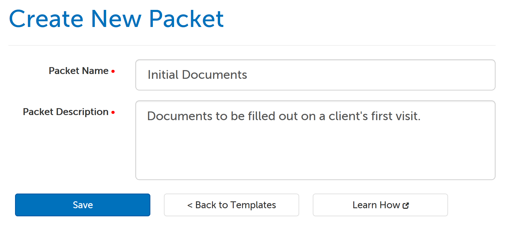 Name and description of packet example