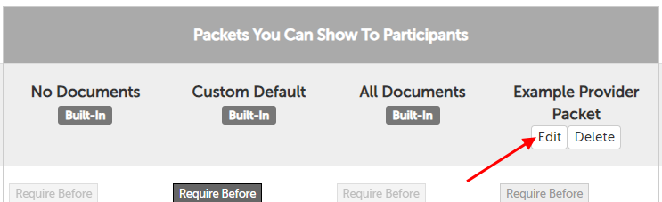 Edit button below the "Example Provider Packet" example packet